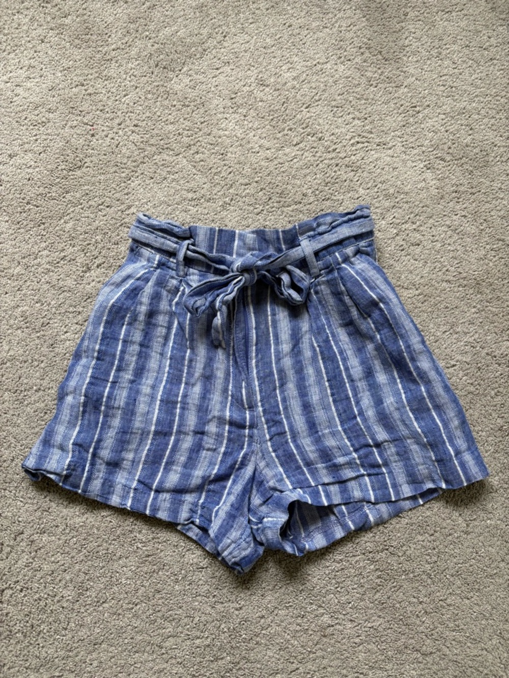 H&M Blue Striped Paperbag Waist Shorts